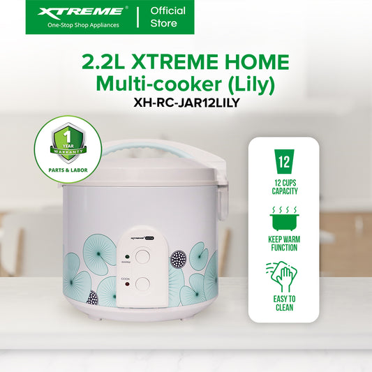 XTREME HOME 2.2L Rice Cooker 12 Cups Jar Type with Keep Warm Function (Lily) | XH-RC-JAR12LILY