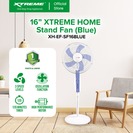 XTREME HOME 16 inches Stand Fan 3-Speed with Timer (Blue Blade) | XH-EF-SF16BLUE