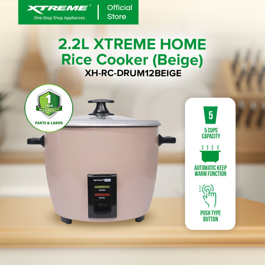 XTREME HOME 2.2L Rice Cooker 12 Cups with Automatic Keep Warm Function (Beige) | XH-RC-DRUM12BEIGE