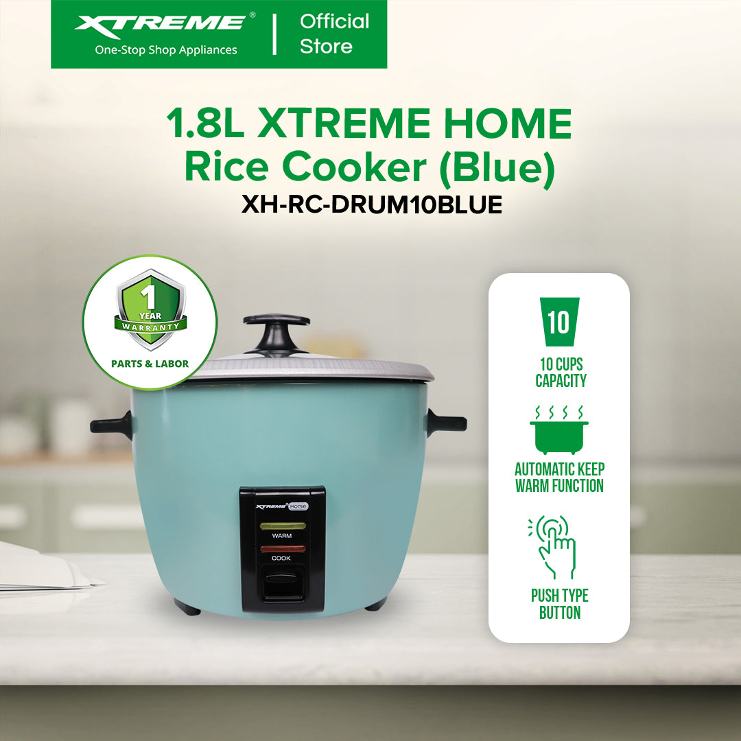 XTREME HOME 1.8L Rice Cooker 10 Cups with Automatic Keep Warm Function (Blue) | XH-RC-DRUM10BLUE