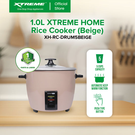 XTREME HOME 1L Rice Cooker 5 Cups with Automatic Keep Warm Function (Beige) | XH-RC-DRUM5BEIGE