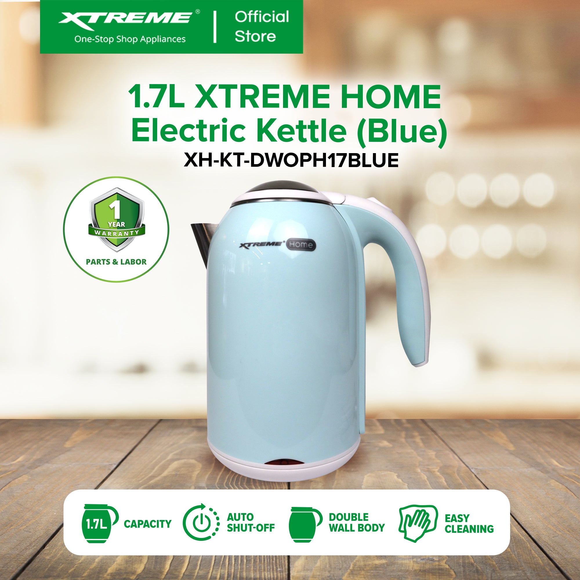 1.7L XTREME HOME Electric Kettle (Blue) | XH-KT-DWOPH17BLUE