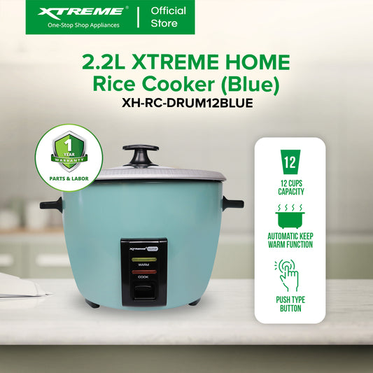 XTREME HOME 2.2L Rice Cooker 12 Cups with Automatic Keep Warm Function (Blue) | XH-RC-DRUM12BLUE