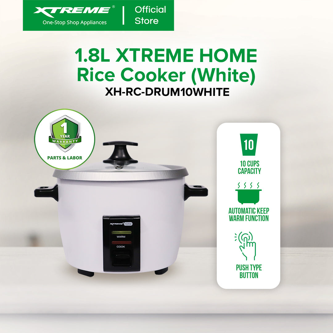 XTREME HOME 1.8L Rice Cooker 10 Cups with Automatic Keep Warm Function (White) | XH-RC-DRUM10WHITE