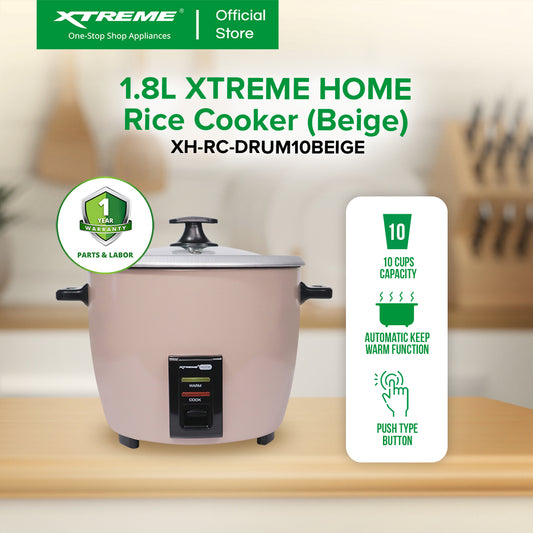 XTREME HOME 1.8L Rice Cooker 10 Cups with Automatic Keep Warm Function (Beige) | XH-RC-DRUM10BEIGE