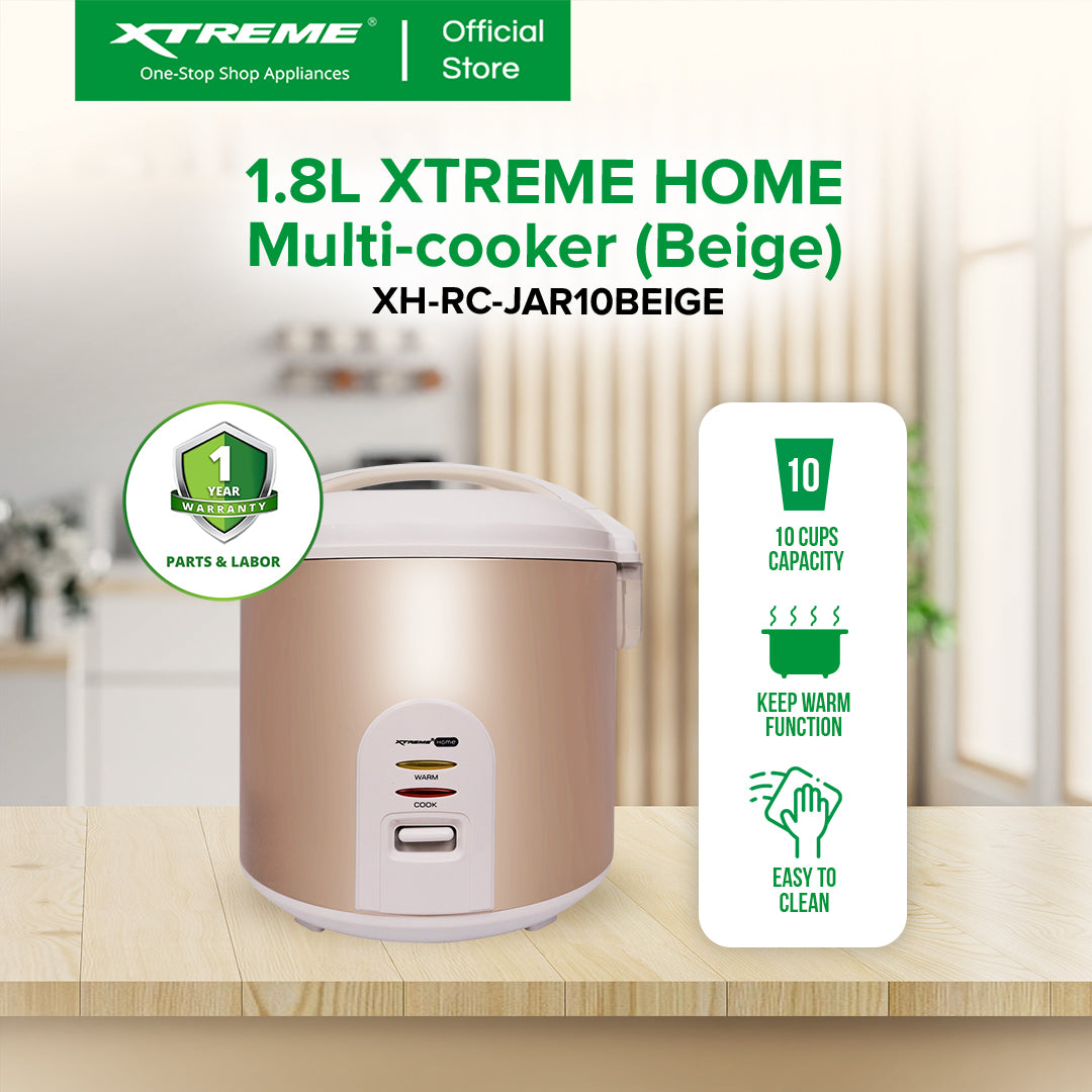 XTREME HOME 1.8L Rice Cooker 10 Cups Jar Type with Keep Warm Function (Beige) | XH-RC-JAR10BEIGE