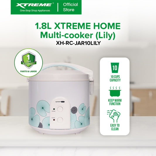 XTREME HOME 1.8L Rice Cooker 10 Cups Jar Type with Keep Warm Function (Lily) | XH-RC-JAR10LILY