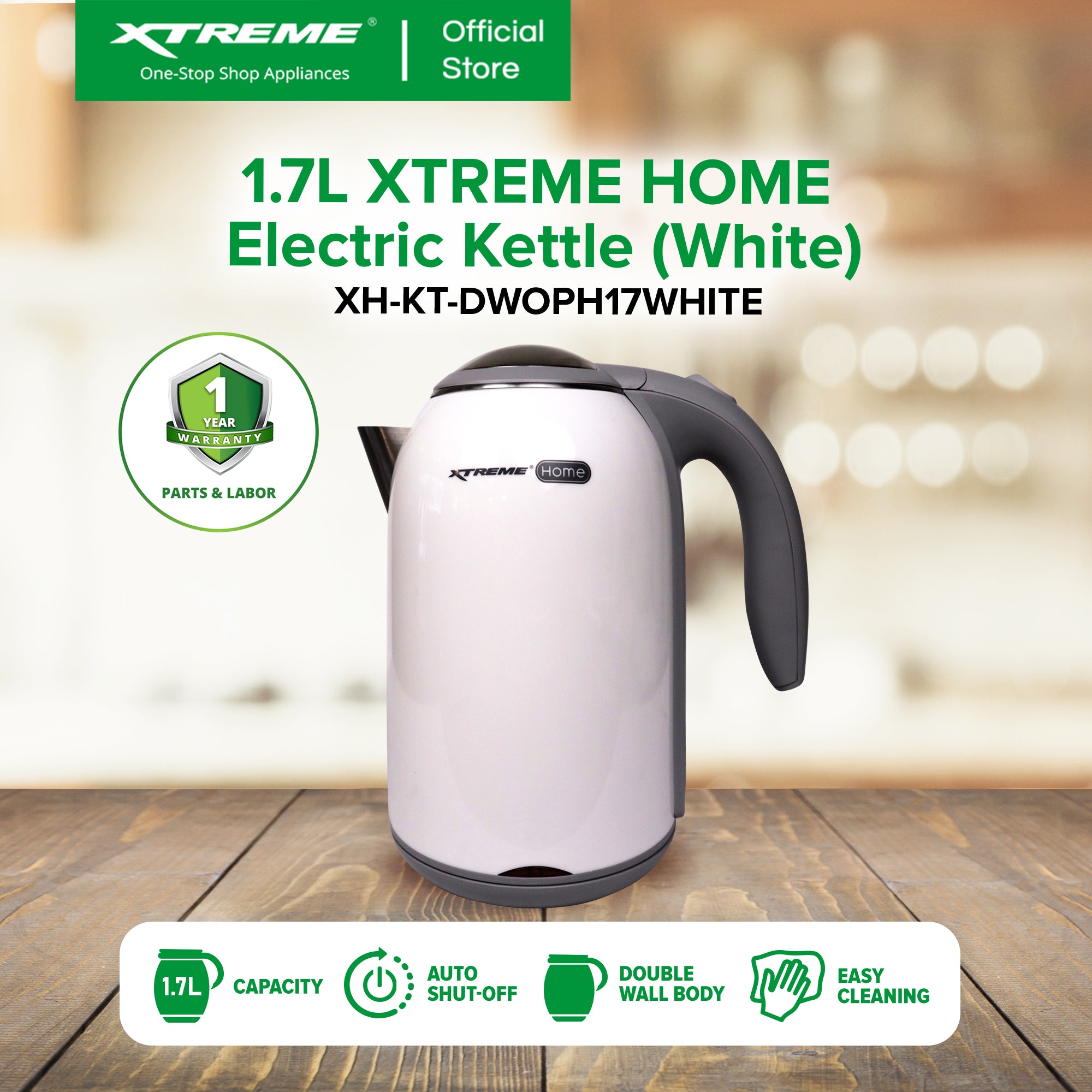 1.7L XTREME HOME Electric Kettle (White) | XH-KT-DWOPH17WHITE