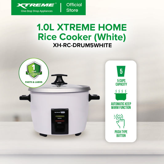 XTREME HOME 1L Rice Cooker 5 Cups with Automatic Keep Warm Function (White) | XH-RC-DRUM5WHITE