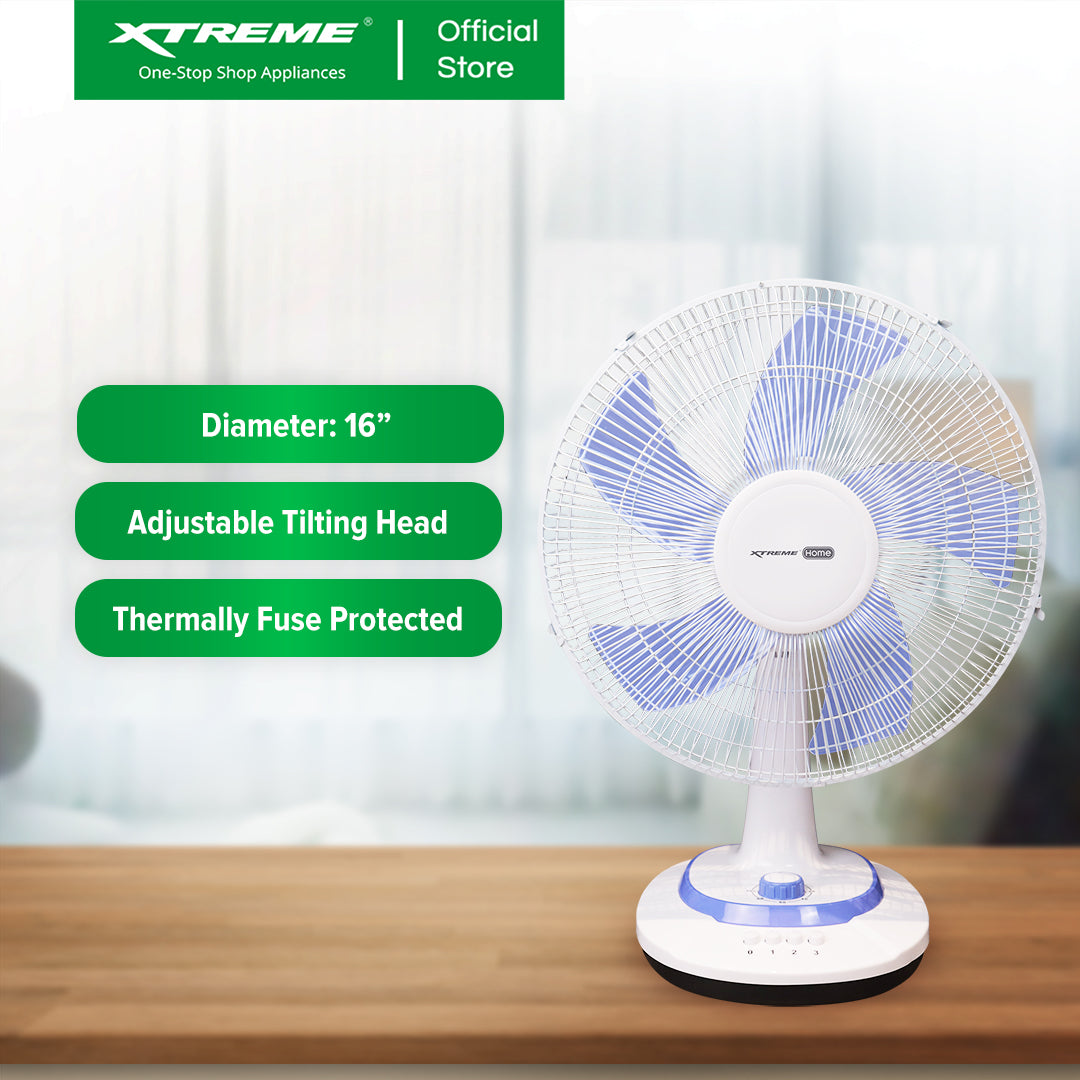 XTREME HOME 16 inches Desk Fan 3-Speed with Timer (Blue Blade) | XH-EF-DF16BLUE