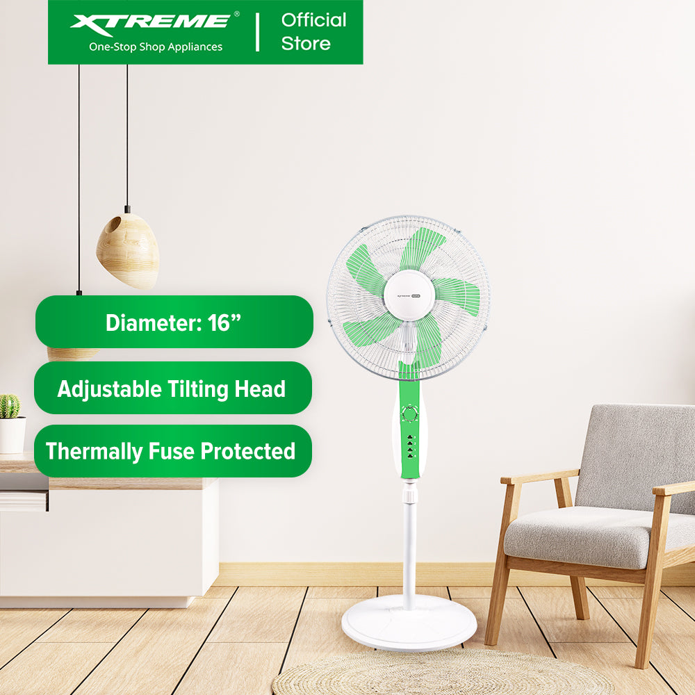 XTREME HOME 16 inches Stand Fan 3-Speed Levels Knife-shape Blade with Timer (Green) | XH-EF-SF16GREEN