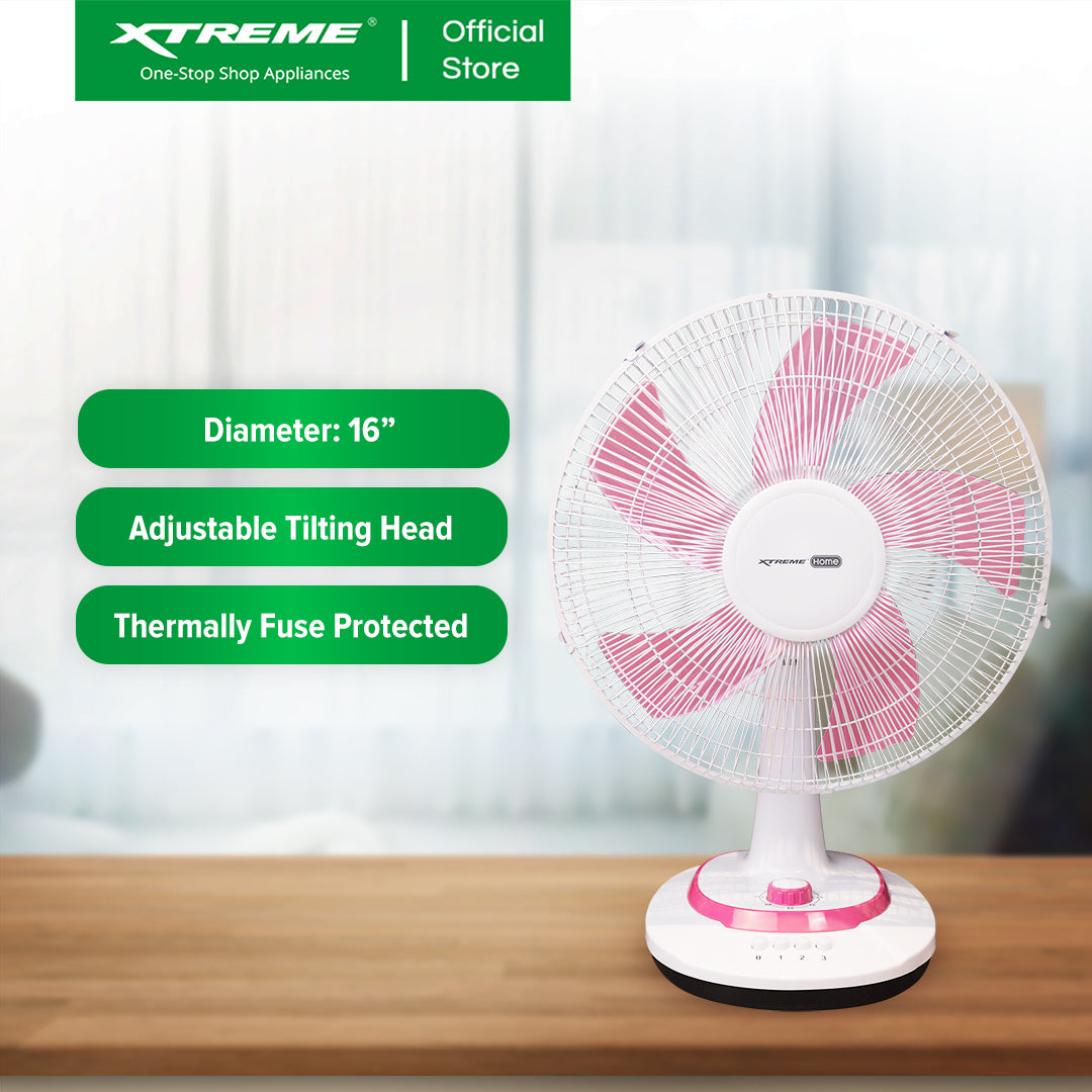 XTREME HOME 16 inches Desk Fan 3-Speed with Timer (Pink Blade) | XH-EF-DF16PINK