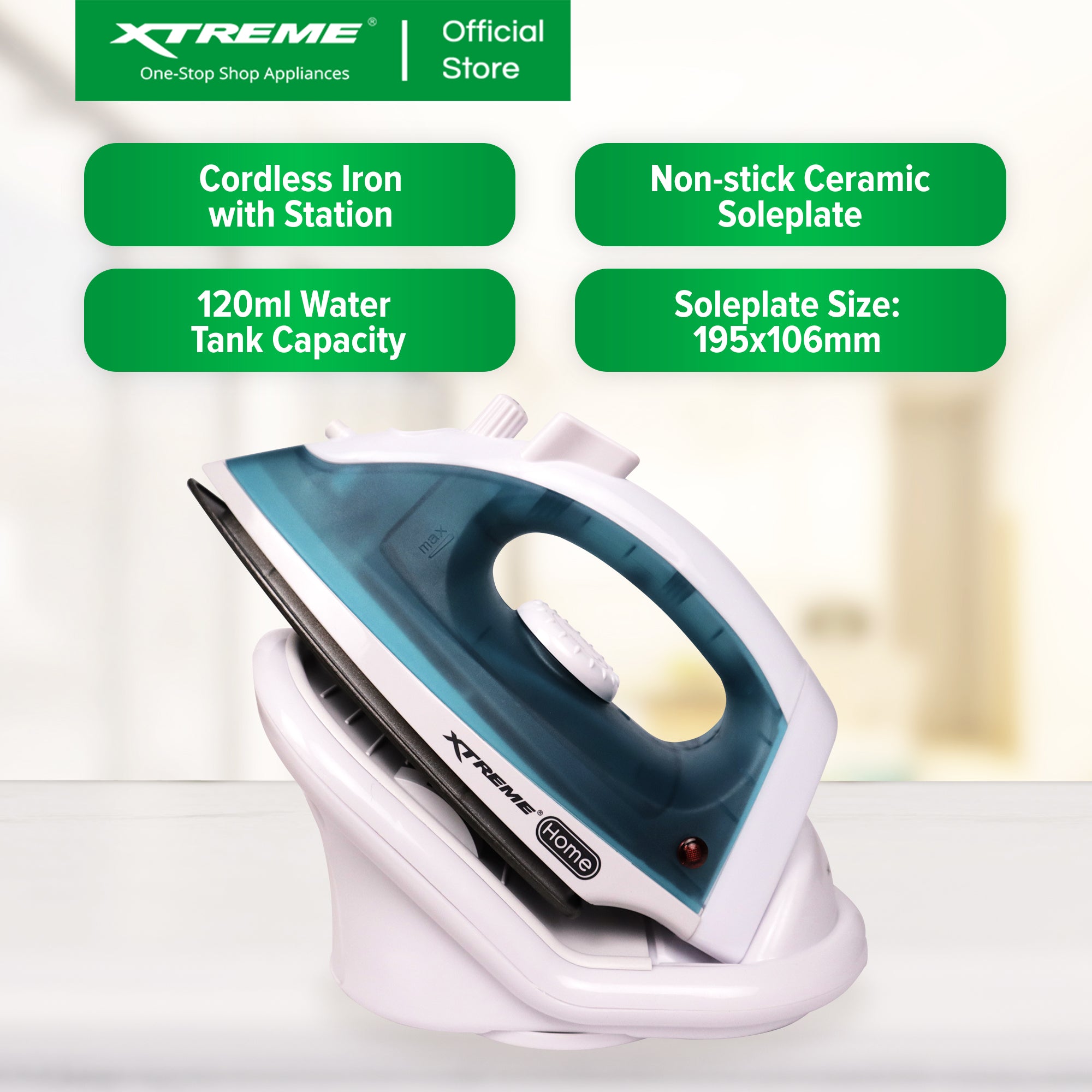 XTREME HOME Cordless Steam Iron with Spray Ceramic Soleplate & Indicator Light (Blue) | XH-IRONSTEAMBLUE