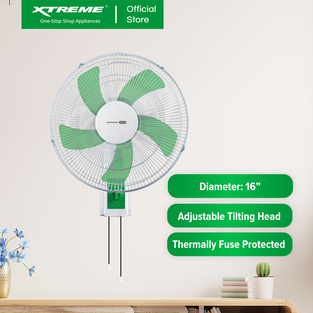 XTREME HOME 16 inches Wall Fan 3-Speed with 2 Chains (Green Blade) | XH-EF-WF16GREEN