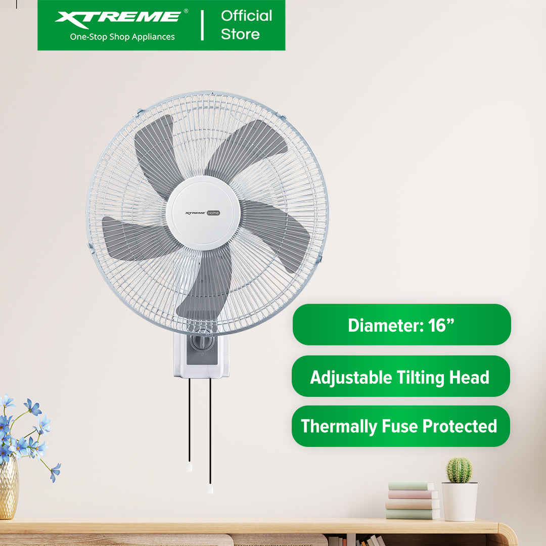XTREME HOME 16 inches Wall Fan 3-Speed with 2 Chains (Gray Blade) | XH-EF-WF16GRAY
