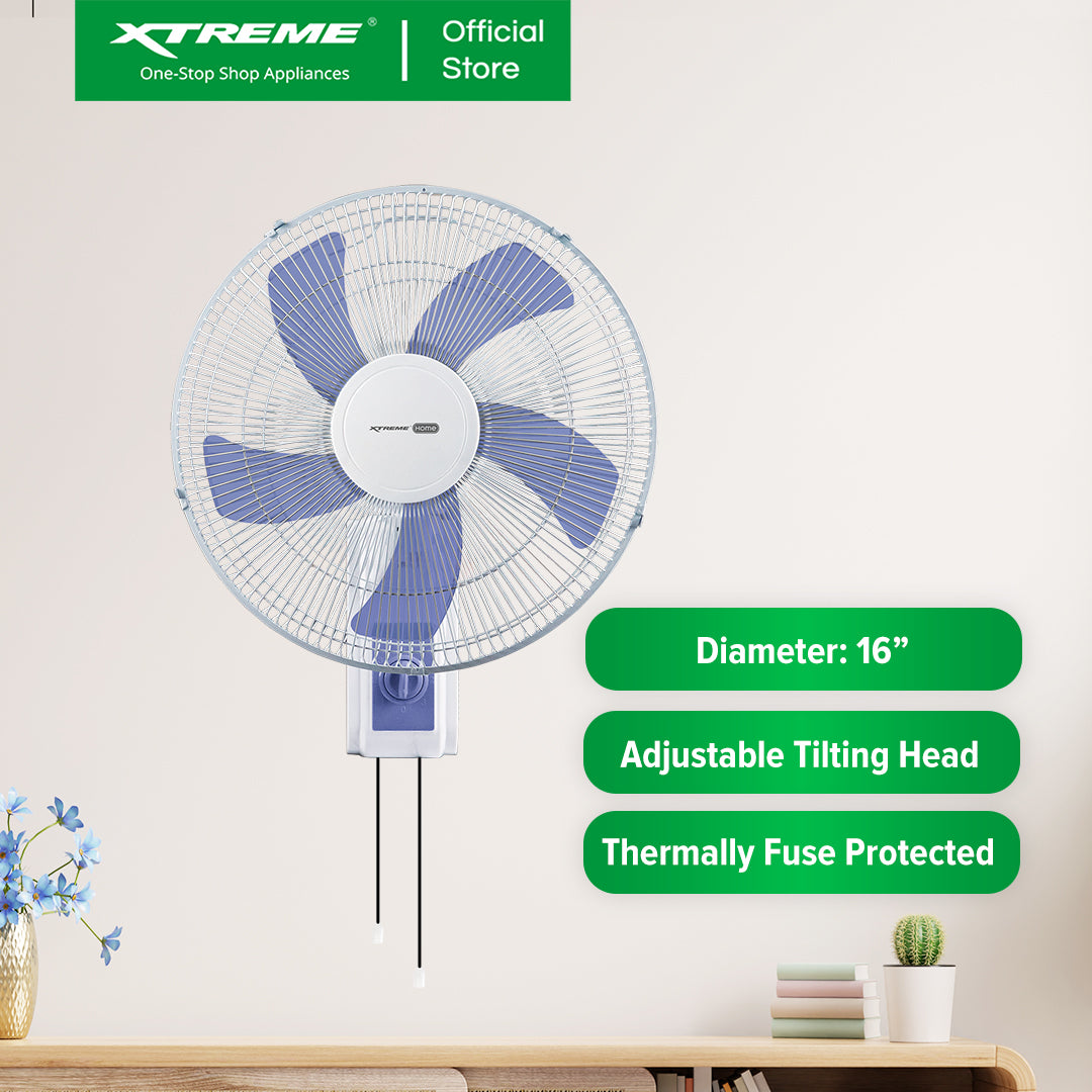 XTREME HOME 16 inches Wall Fan 3-Speed with 2 Chains (Blue Blade) | XH-EF-WF16BLUE