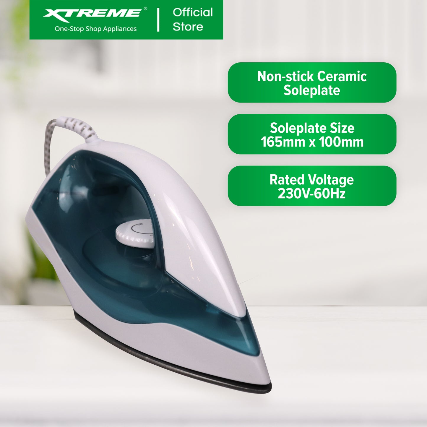 XTREME HOME Dry Iron w/ Soleplate Overheat Protection & Indicator Light (Blue) | XH-IRONDRYBLUE
