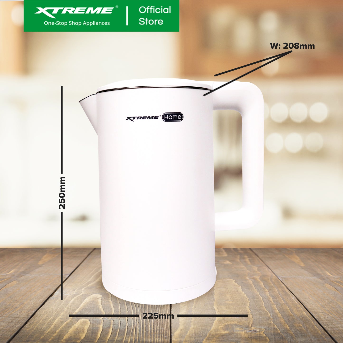 XTREME HOME 1.7L Electric Kettle Seamless Inner Pot w/ Water Indicator (White) | XH-KT-DWCLH17WHITE