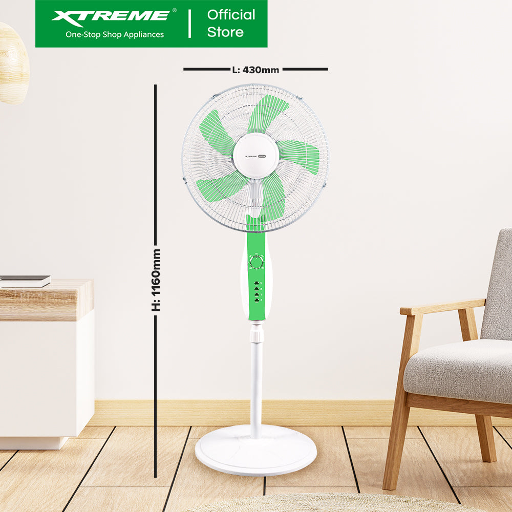 XTREME HOME 16 inches Stand Fan 3-Speed Levels Knife-shape Blade with Timer (Green) | XH-EF-SF16GREEN