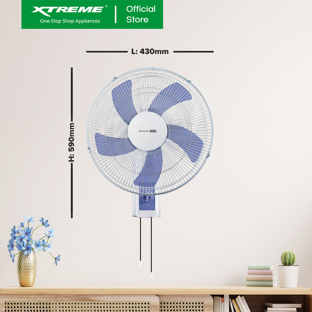 XTREME HOME 16 inches Wall Fan 3-Speed with 2 Chains (Blue Blade) | XH-EF-WF16BLUE