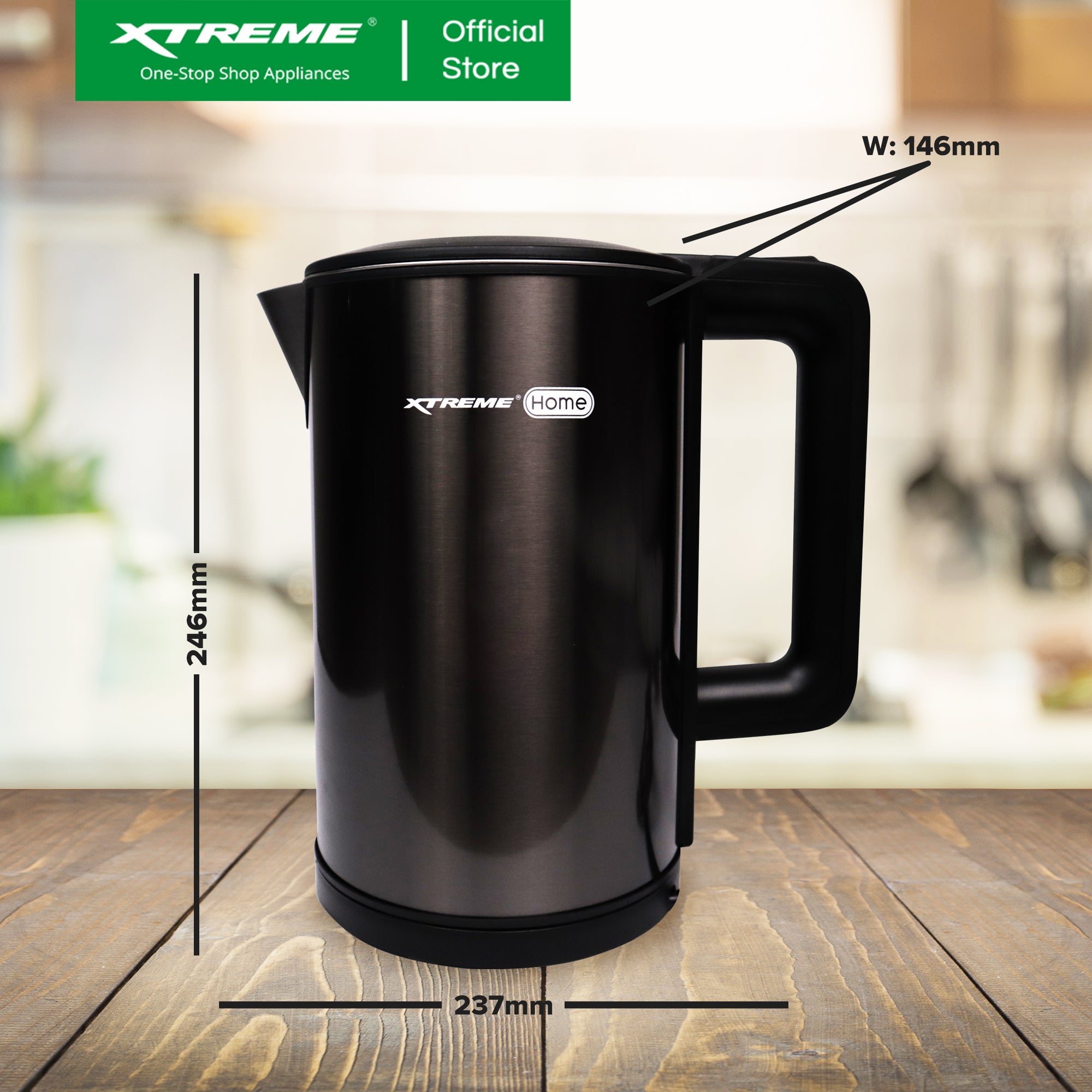 1.7L XTREME HOME Stainless Steel Electric Kettle (Black) | XH-KT-SS17BLACK