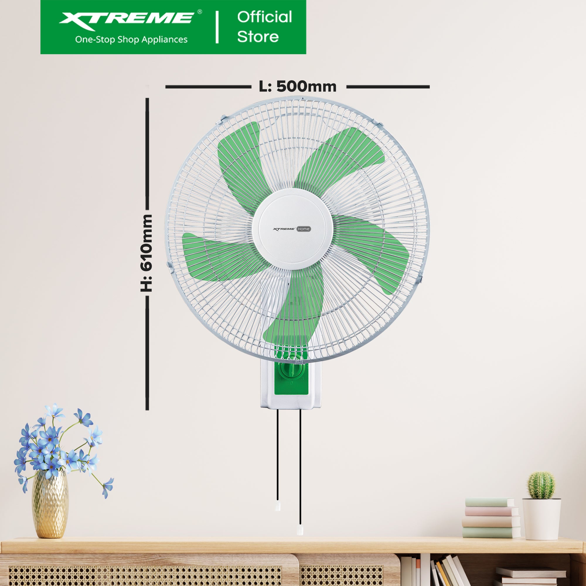 XTREME HOME 18 inches Wall Fan 3-Speed with 2 Chains (Green) | XH-EF-WF18GREEN