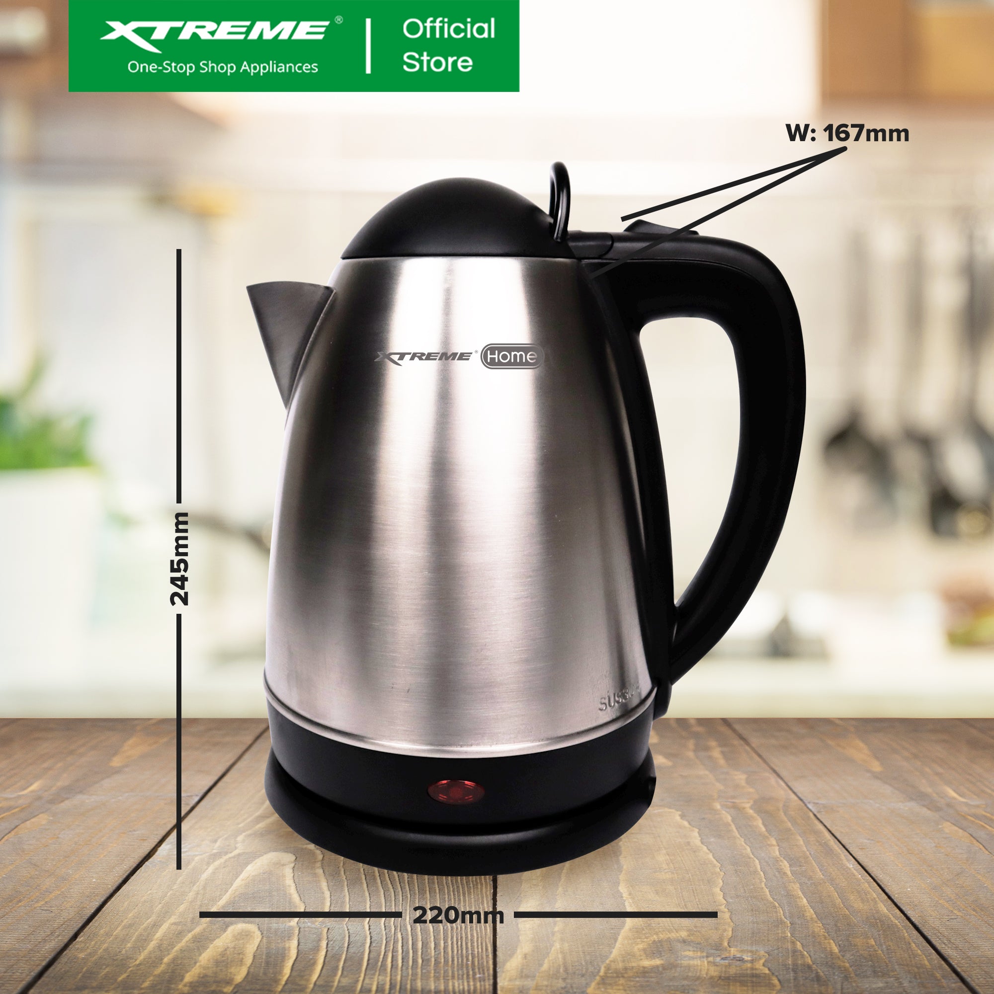 XTREME HOME 1.8L Stainless Steel Electric Kettle Cordless with Automatic Power-off | XH-KT-SS18