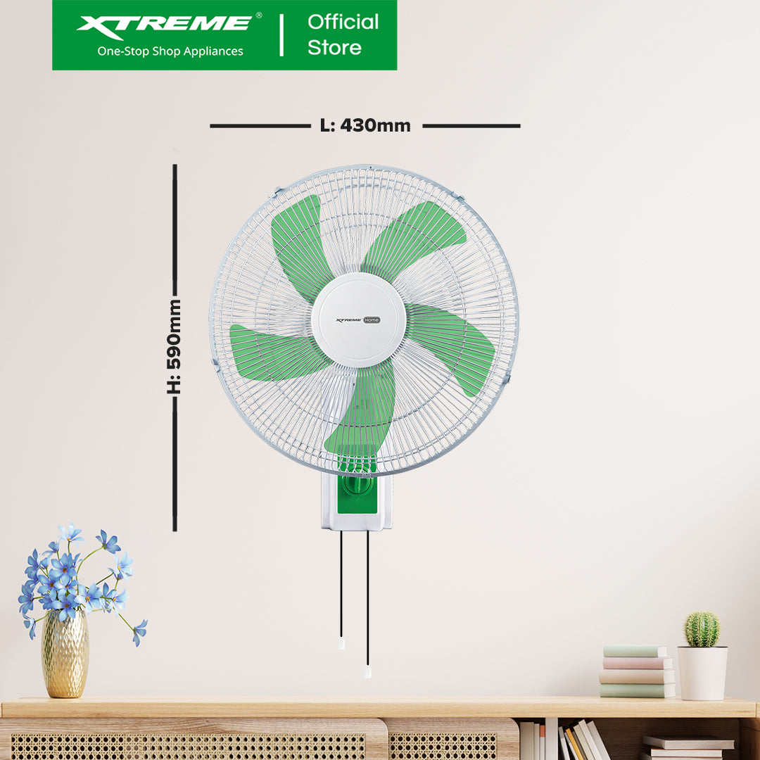 XTREME HOME 16 inches Wall Fan 3-Speed with 2 Chains (Green Blade) | XH-EF-WF16GREEN