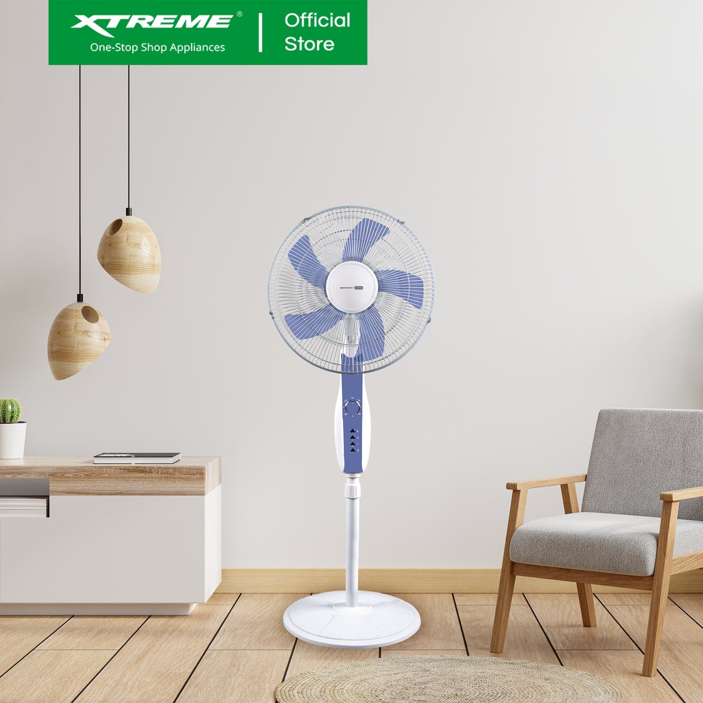 XTREME HOME 16 inches Stand Fan 3-Speed with Timer (Blue Blade) | XH-EF-SF16BLUE