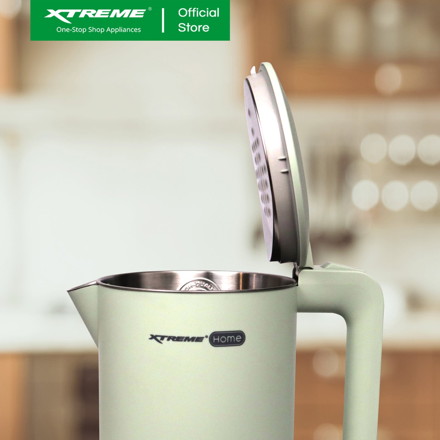 XTREME HOME 1.7L Electric Kettle Seamless Inner Pot w/ Water Indicator (Green) | XH-KT-DWCLH17GREEN